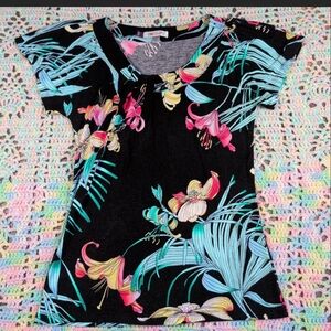 Tropical Print Black Top